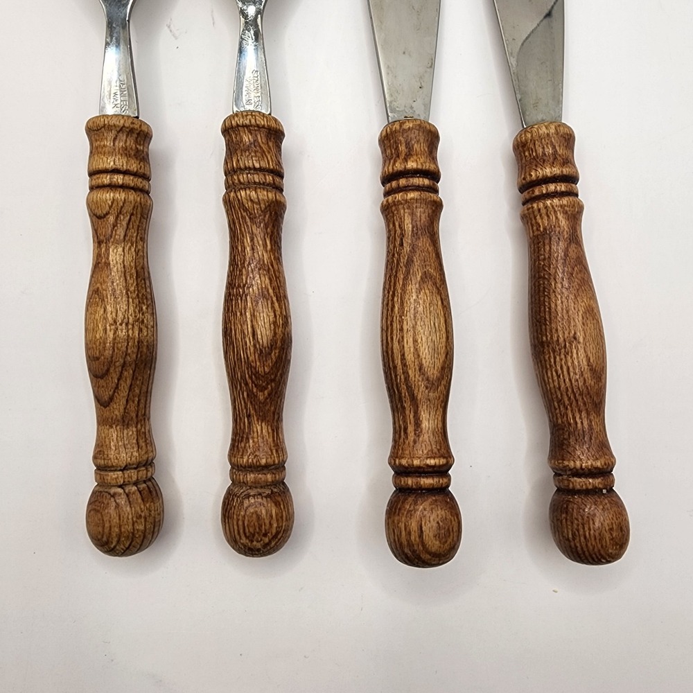 Vintage Old Homestead Stainless Steel Wood Handle Forks & Butter Knives Set of 4 - Picture 4 of 5